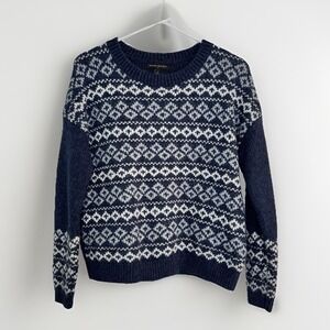 Banana Republic Cropped Geometric Patterned Blue & White Sweater Size S
